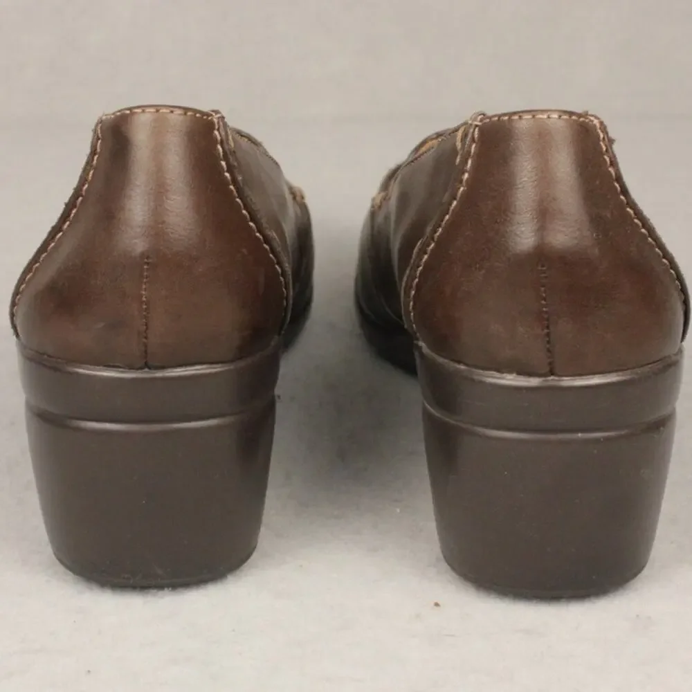 Naturalizer Slip On Heels Womens 9.5M Brown Leather Maurie Style Chunky Heel‎